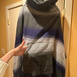 Free People Blue and Gray Striped Poncho